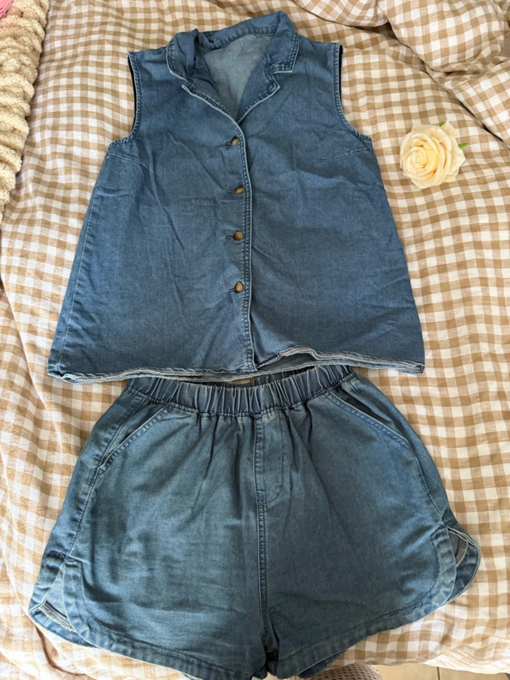 SHEIN Dazy Light Blue Denim Vest & Shorts Set